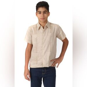 Authentic Mexican Guayabera Finas Lino Linen Wedding Shirt Cream Boho Vtg 10